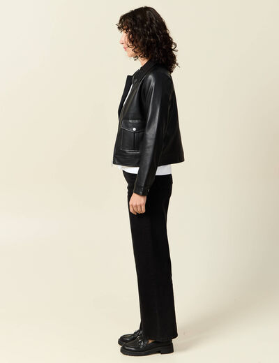 Blouson simili cuir noir femme