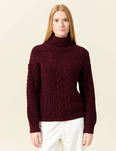Pull manches longues col roulé rouge foncé femme
