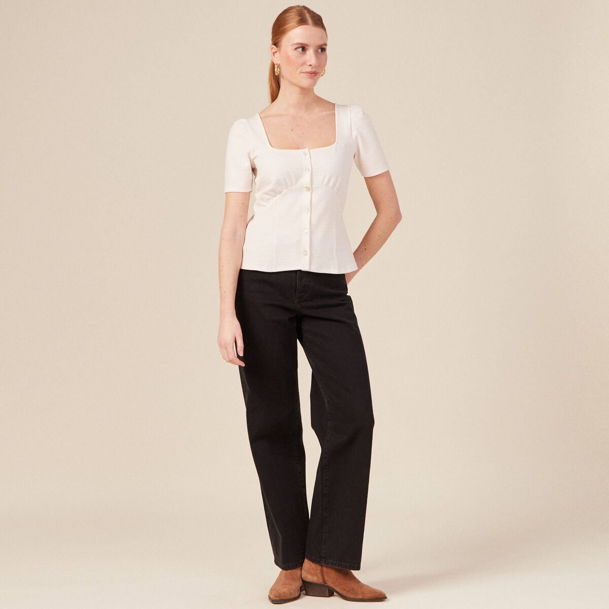 T-shirt manches courtes ecru femme