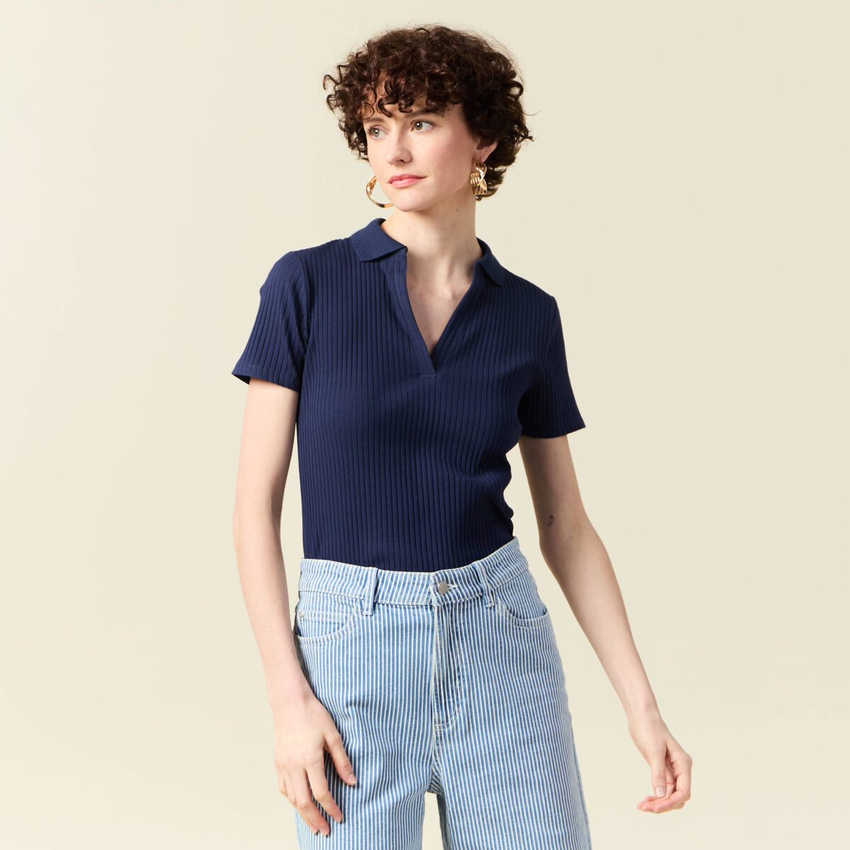 Polo manches courtes bleu marine femme