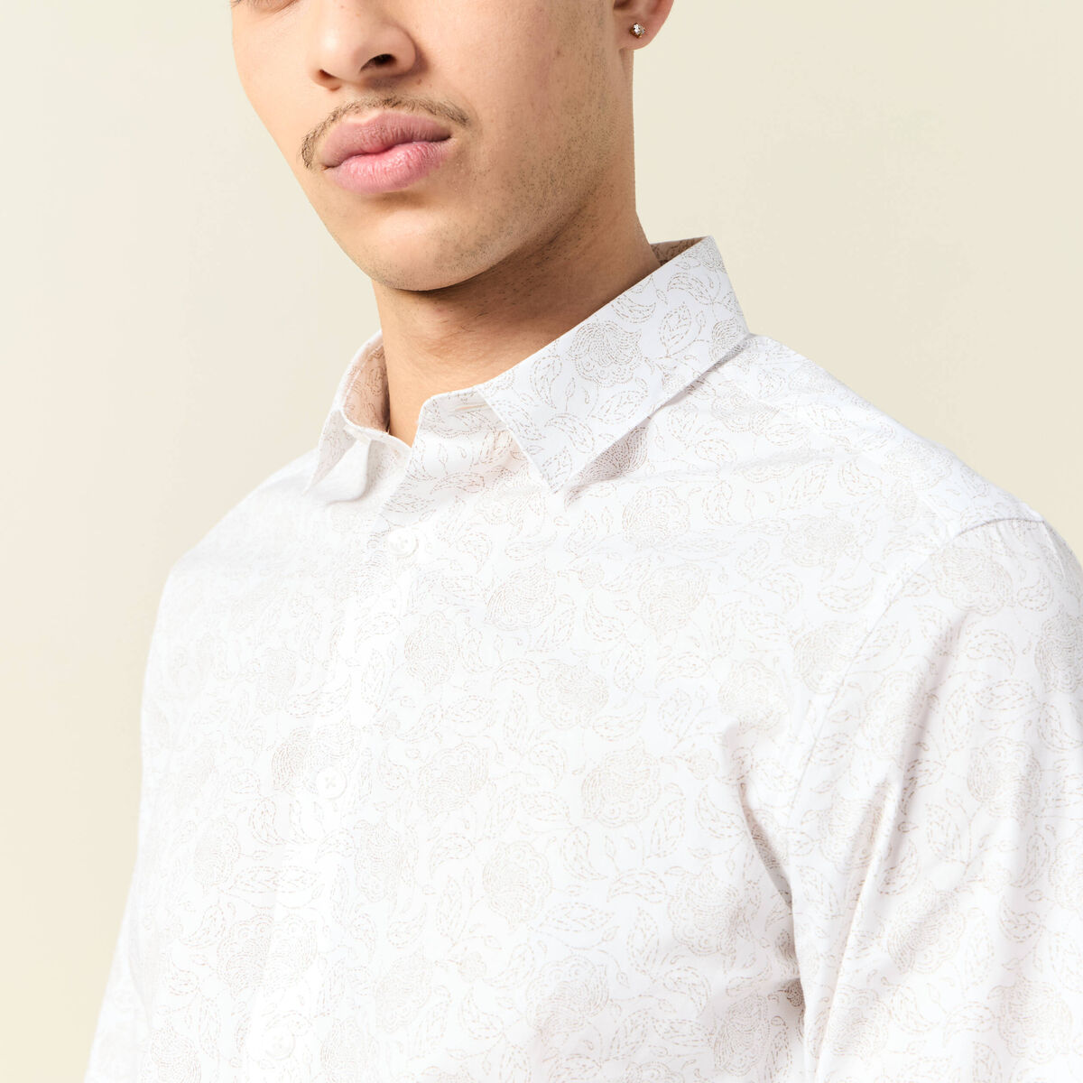Chemise en coton manches longues blanc homme