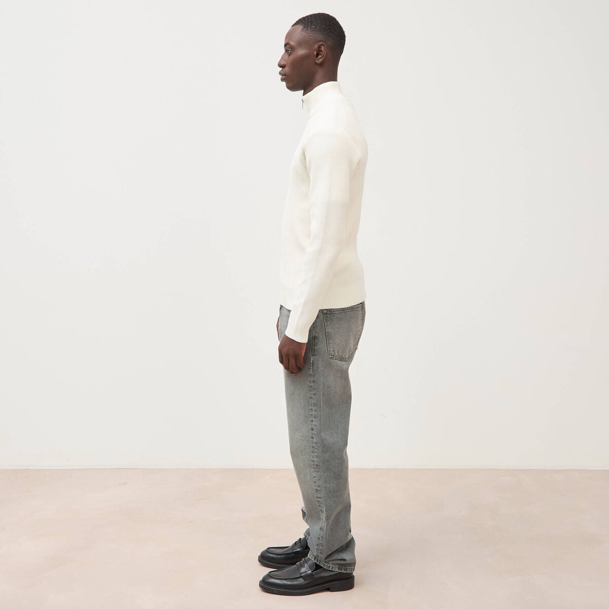 Pull col camionneur ecru homme