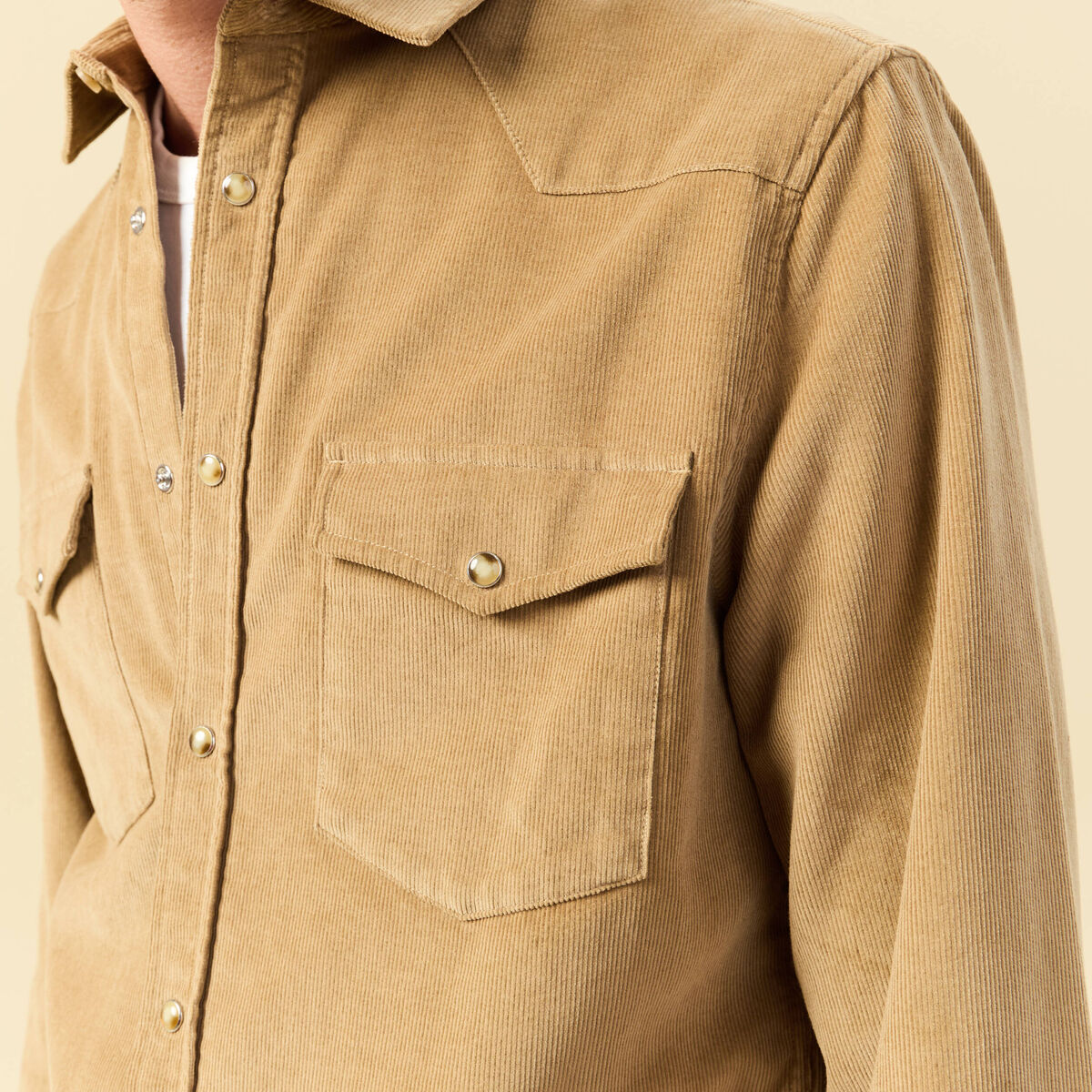 Chemise col classique manches longues beige homme