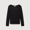 T-shirt ajust&eacute; col rond manches longues noir femme