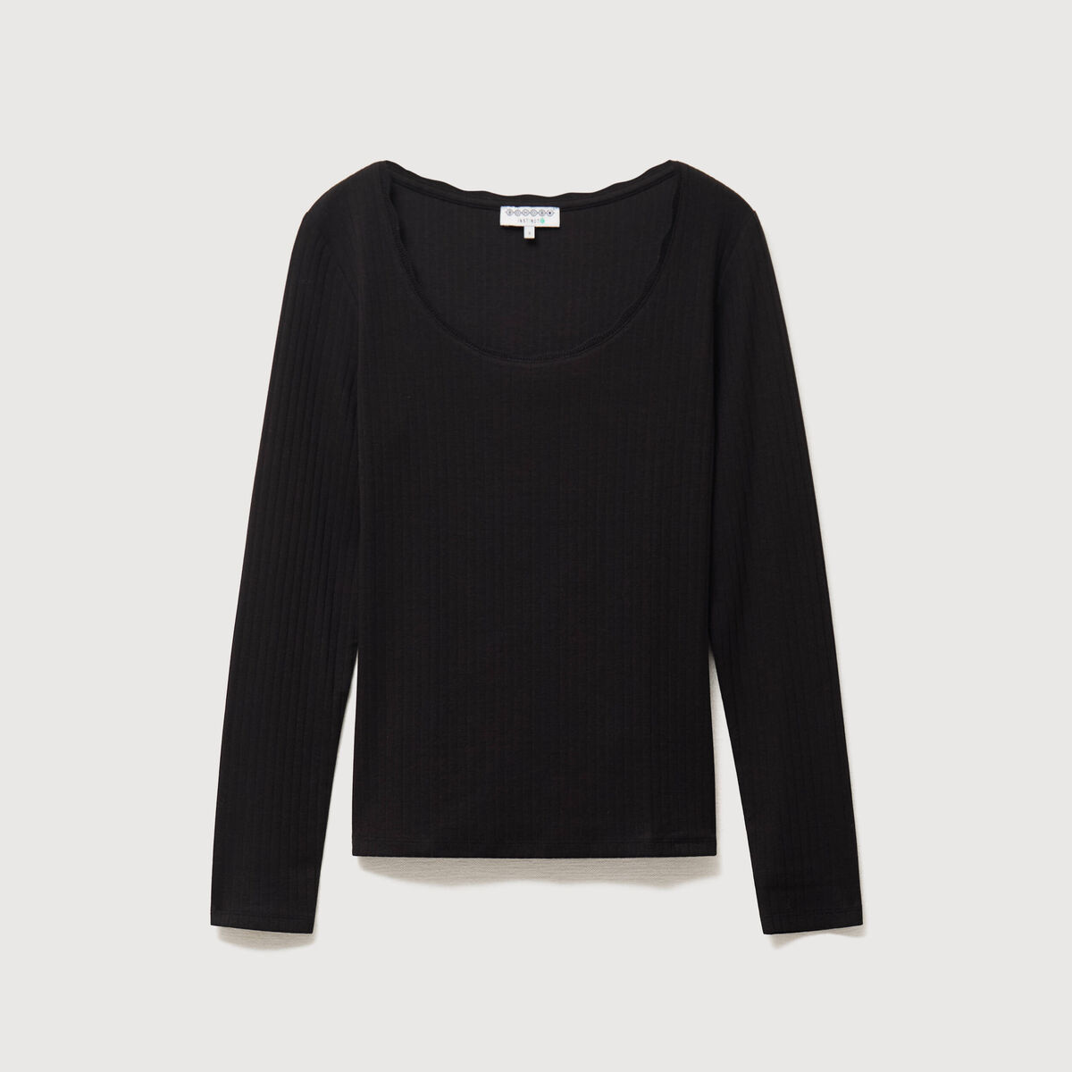 T-shirt ajust&eacute; col rond manches longues noir femme