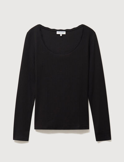 T-shirt ajust&eacute; col rond manches longues noir femme