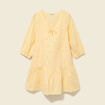 Robe col v manches 3/4 en coton jaune clair femme