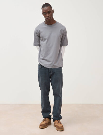 T-shirt droit manches longues col rond gris homme