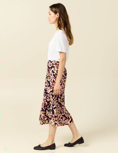 Jupe midi évasée fluide noir femme