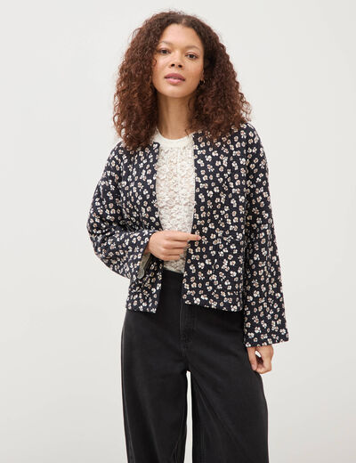 Gilet matelass&eacute; col rond noir femme