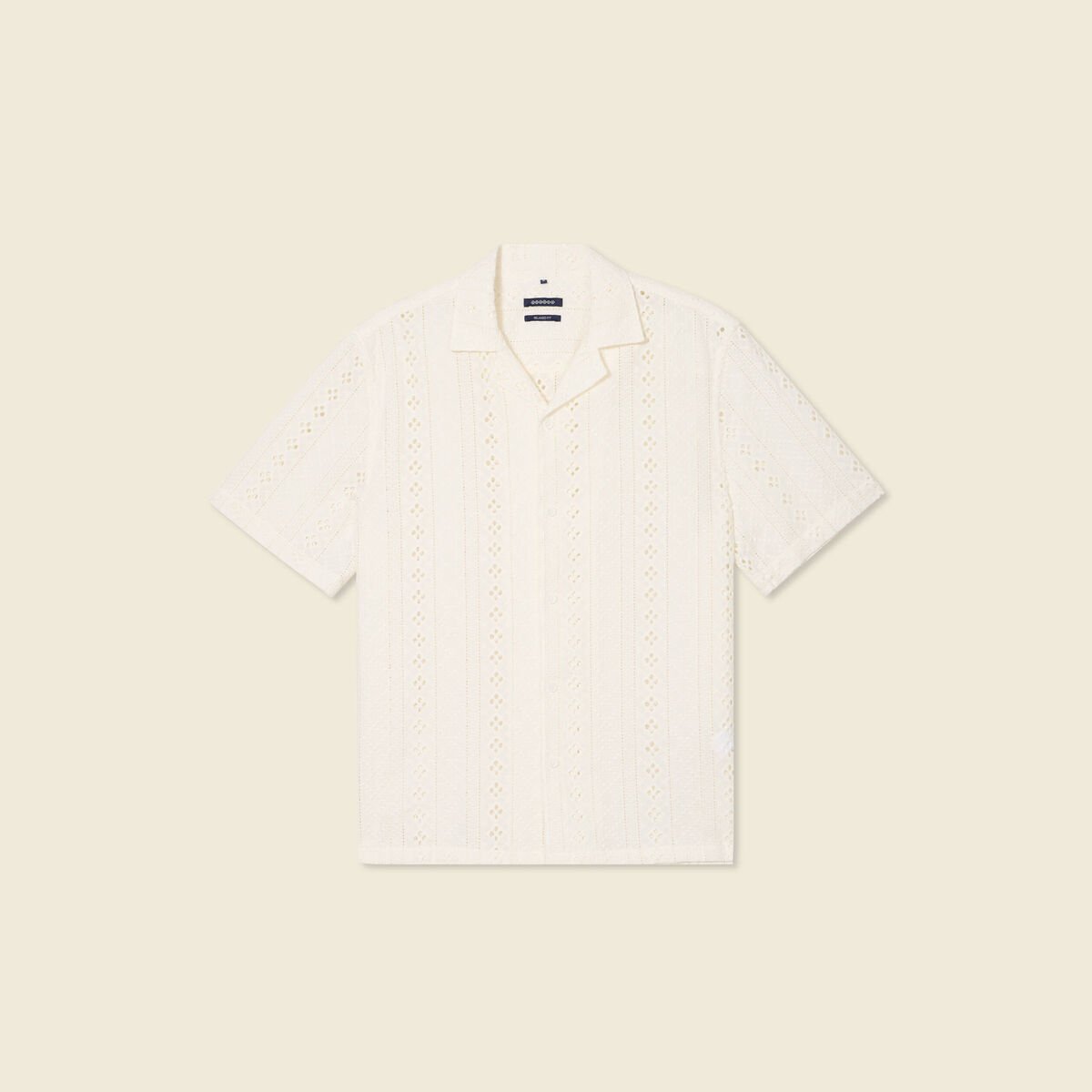Chemise manches courtes brodée ecru homme