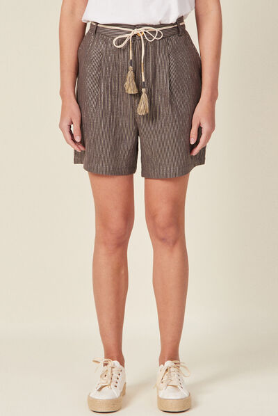 Short droit ceinturé gris foncé femme