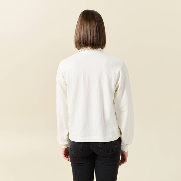sweat manches longues col polo ecru femme Sweat manches longues col polo ecru femme