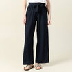 Pantalon large fluide noeud bleu marine femme