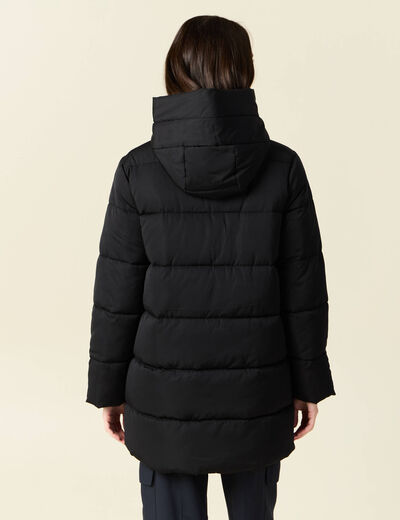 Doudoune longue à capuche noir femme