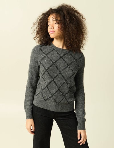 Pull manches longues &agrave; sequins gris fonc&eacute; femme