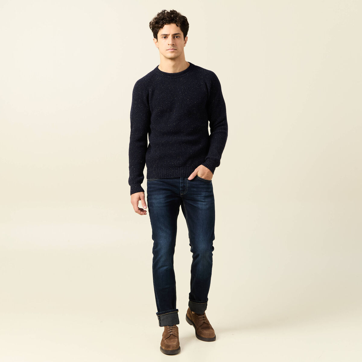 Pull manches longues fabriqué en France bleu marine homme