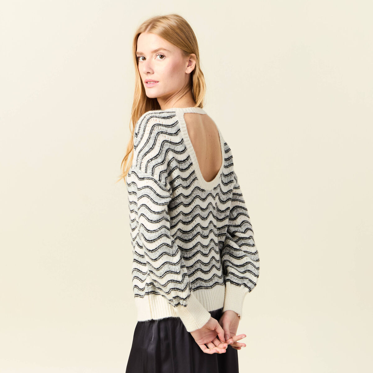 Pull manches longues gris clair femme