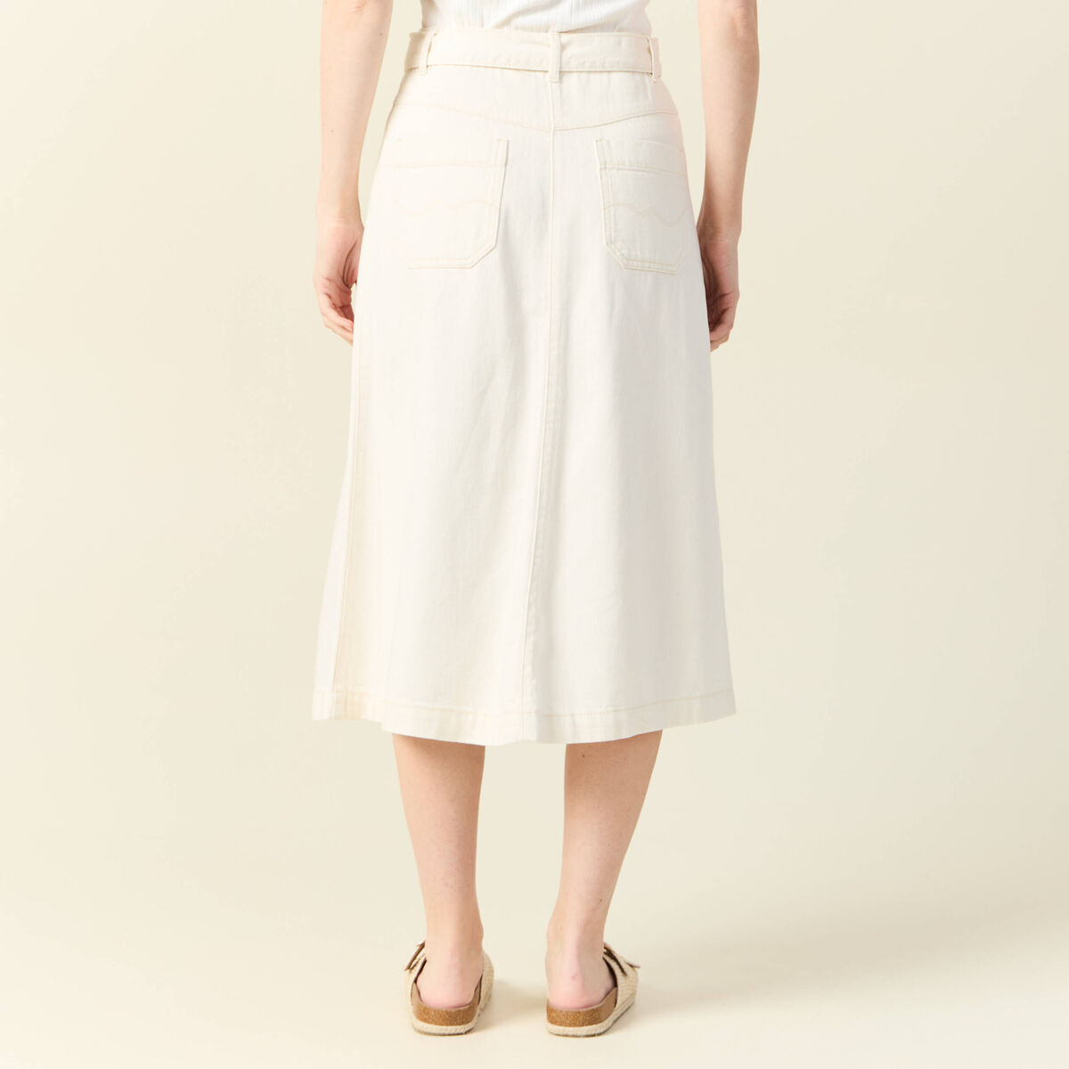 Jupe midi trapèze denim blanc femme