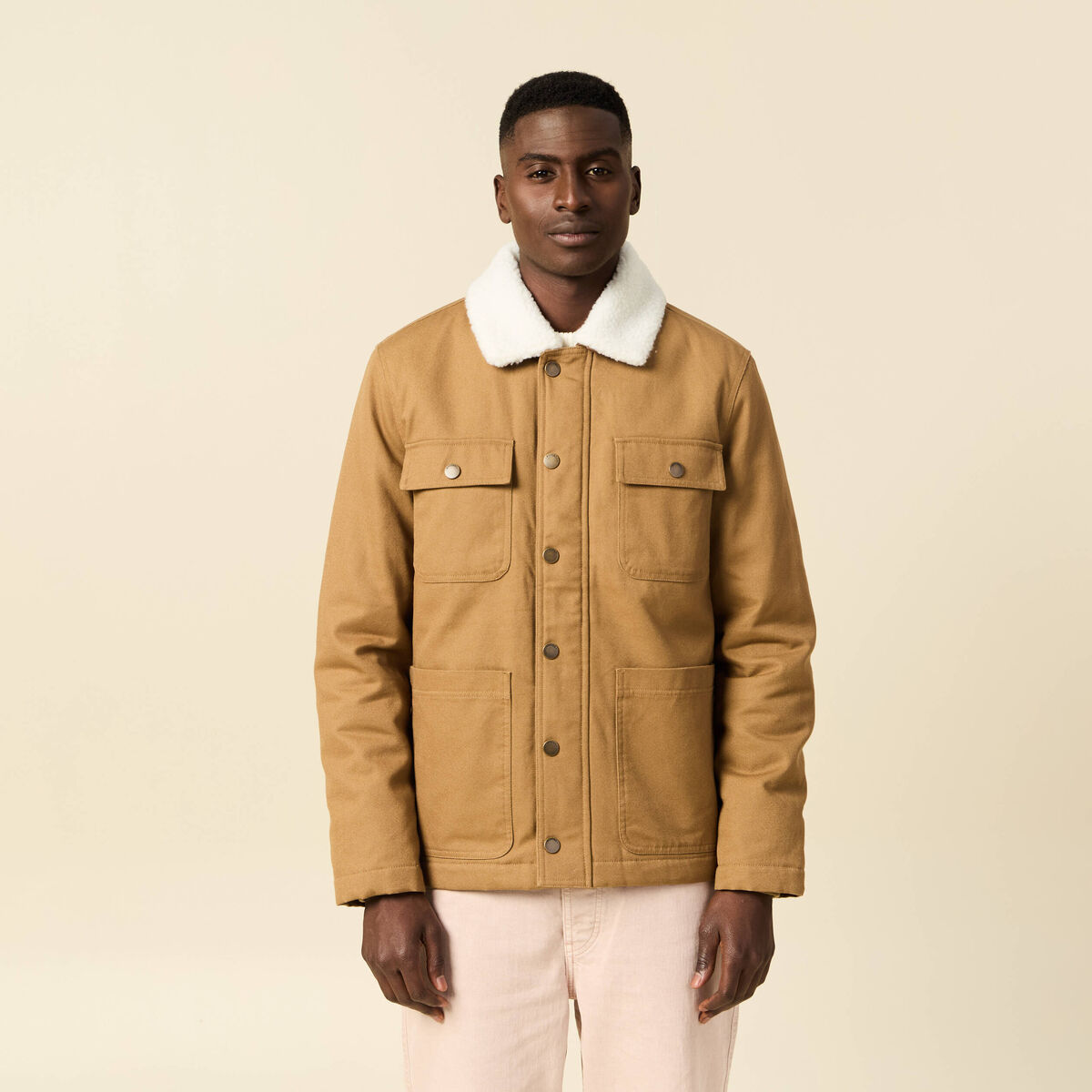 Blouson boutonné col aviateur vert kaki homme