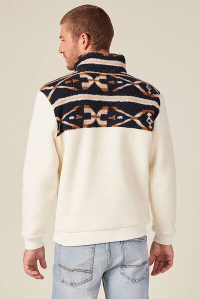 Sweat col camionneur zippé ecru homme