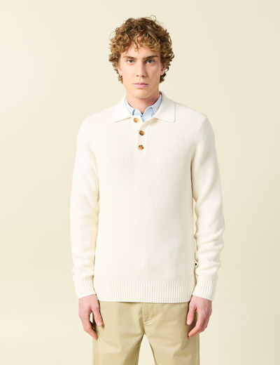 Polo manches longues ecru homme