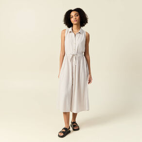 Robe longue évasée ceinturée blanc femme