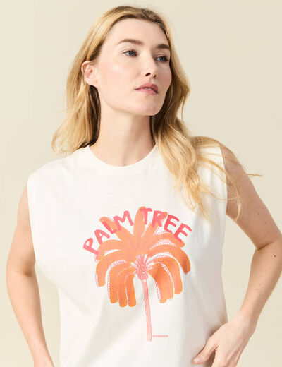 T-shirt sans manches ivoire femme