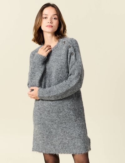 Robe pull droite avec boutons gris clair femme