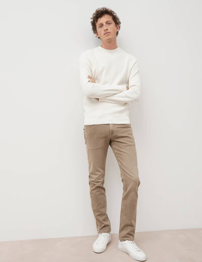 Pull manches longues col rond ecru homme