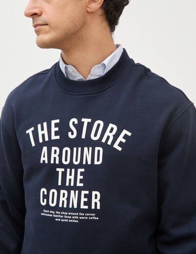 Sweat droit col rond en coton bleu marine homme