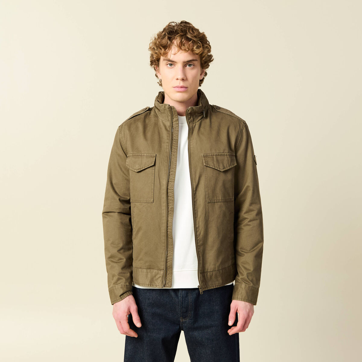 Veste col montant manches longues taupe homme