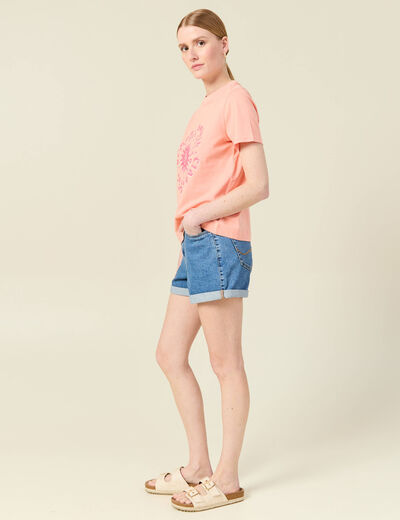 T-shirt en coton manches courtes rose corail femme