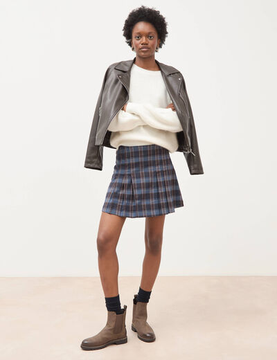 Pull droit col rond manches longues ecru femme