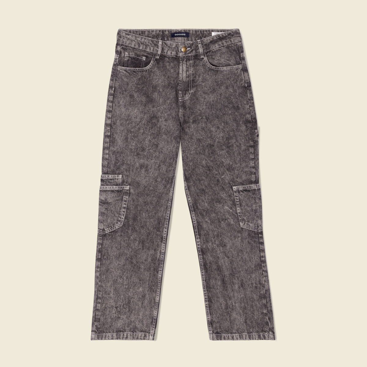 Jeans cargo taille haute noir femme