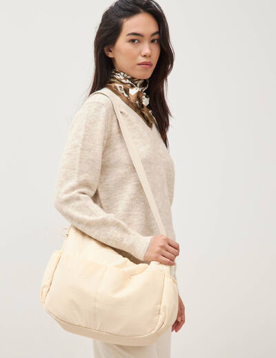 Besace bandouli&egrave;re pliss&eacute;e creme femme