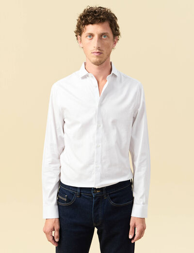 Chemise cintr&eacute;e en coton manches longues blanc homme