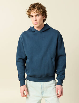Sweat &agrave; capuche manches longues bleu fonc&eacute; homme