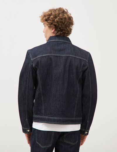 Veste droite en coton col classique denim brut rinse homme