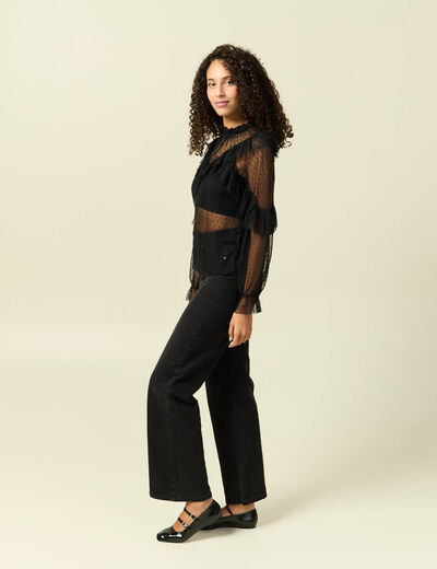 Blouse transparente manches longues noir femme