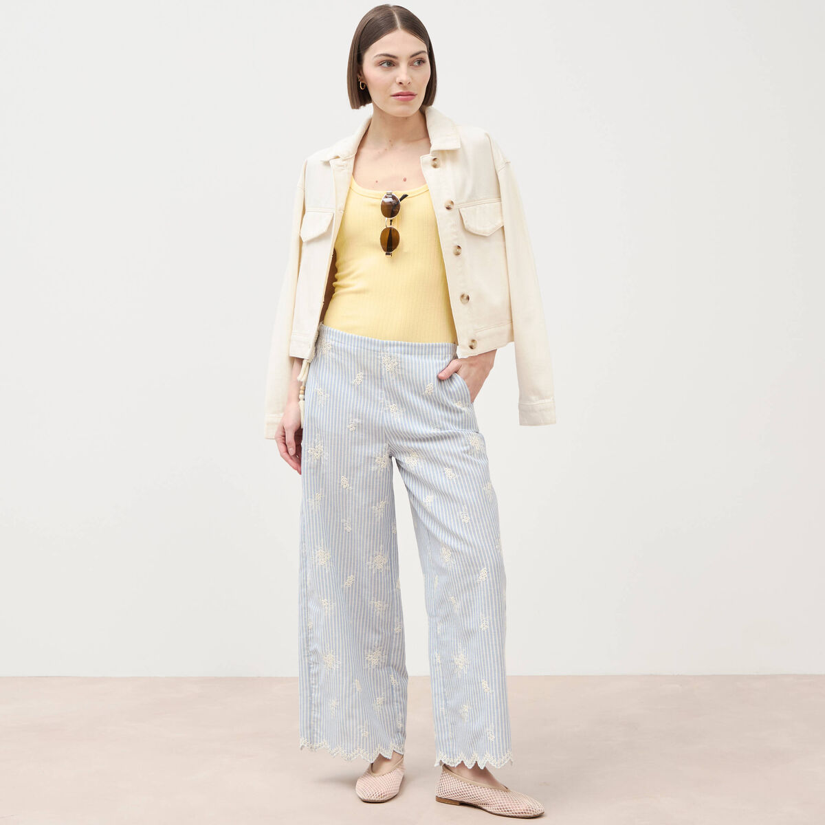 Pantalon loose taille standard bleu clair femme