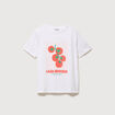T-shirt &agrave; motif en coton manches courtes blanc femme