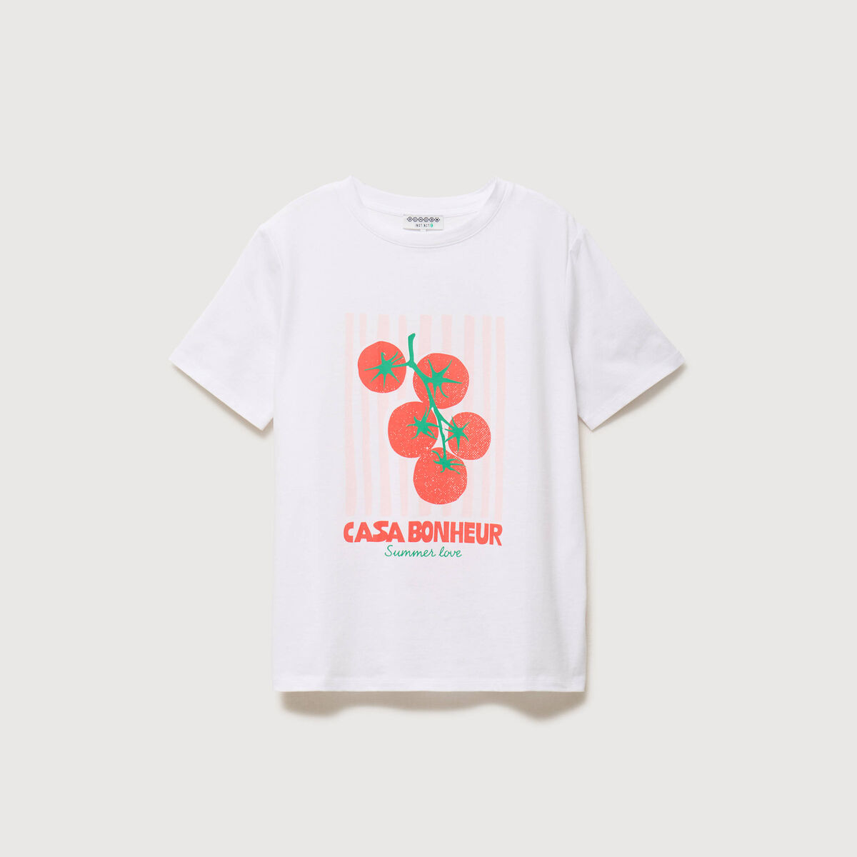 T-shirt &agrave; motif en coton manches courtes blanc femme