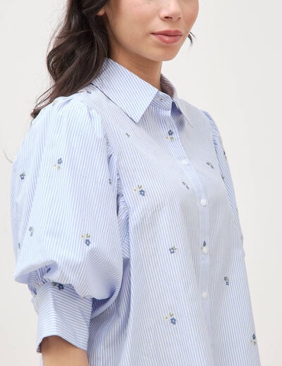 Chemise ample manches coude bleu ciel femme