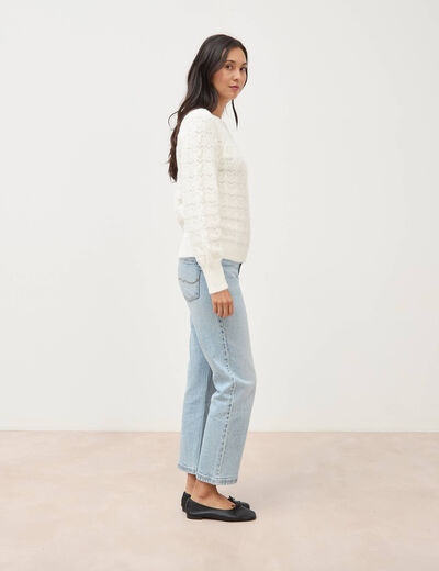 Pull manches longues col bateau ecru femme