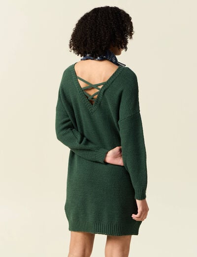 Robe pull droite col bateau vert foncé femme