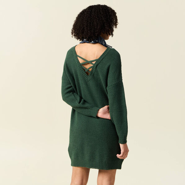 Robe pull droite col bateau vert foncé femme