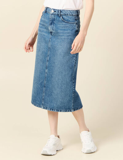 Jupe midi crayon en jean denim used femme