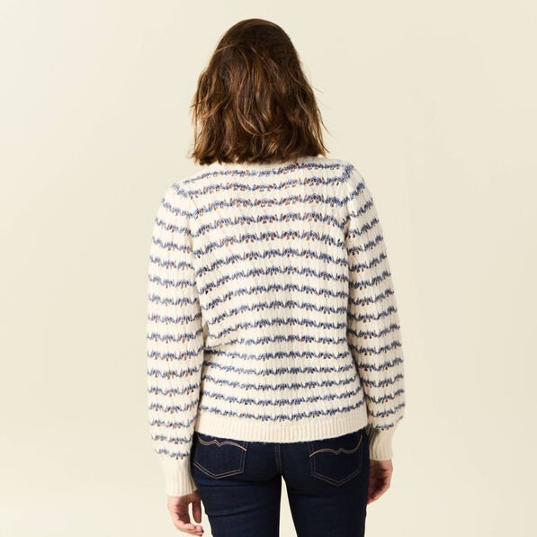 Pull manches longues ajouré ecru femme