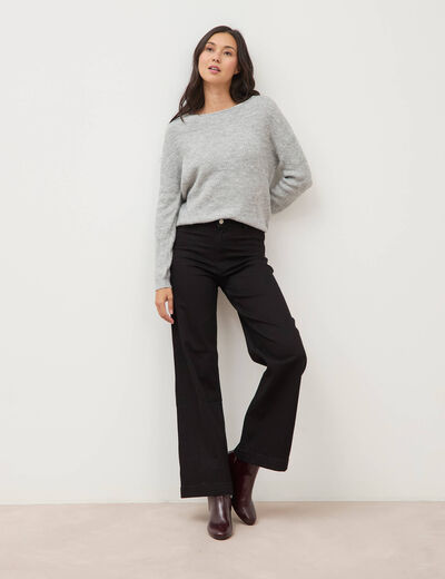 Jeans large taille haute denim noir femme